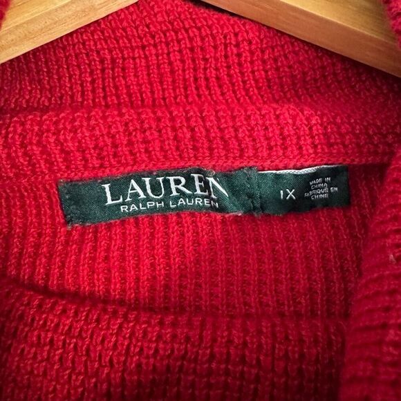 Lauren Ralph Lauren Knit Red Sweater Size 1X Cotton Blend Mock Neck - Picture 8 of 12